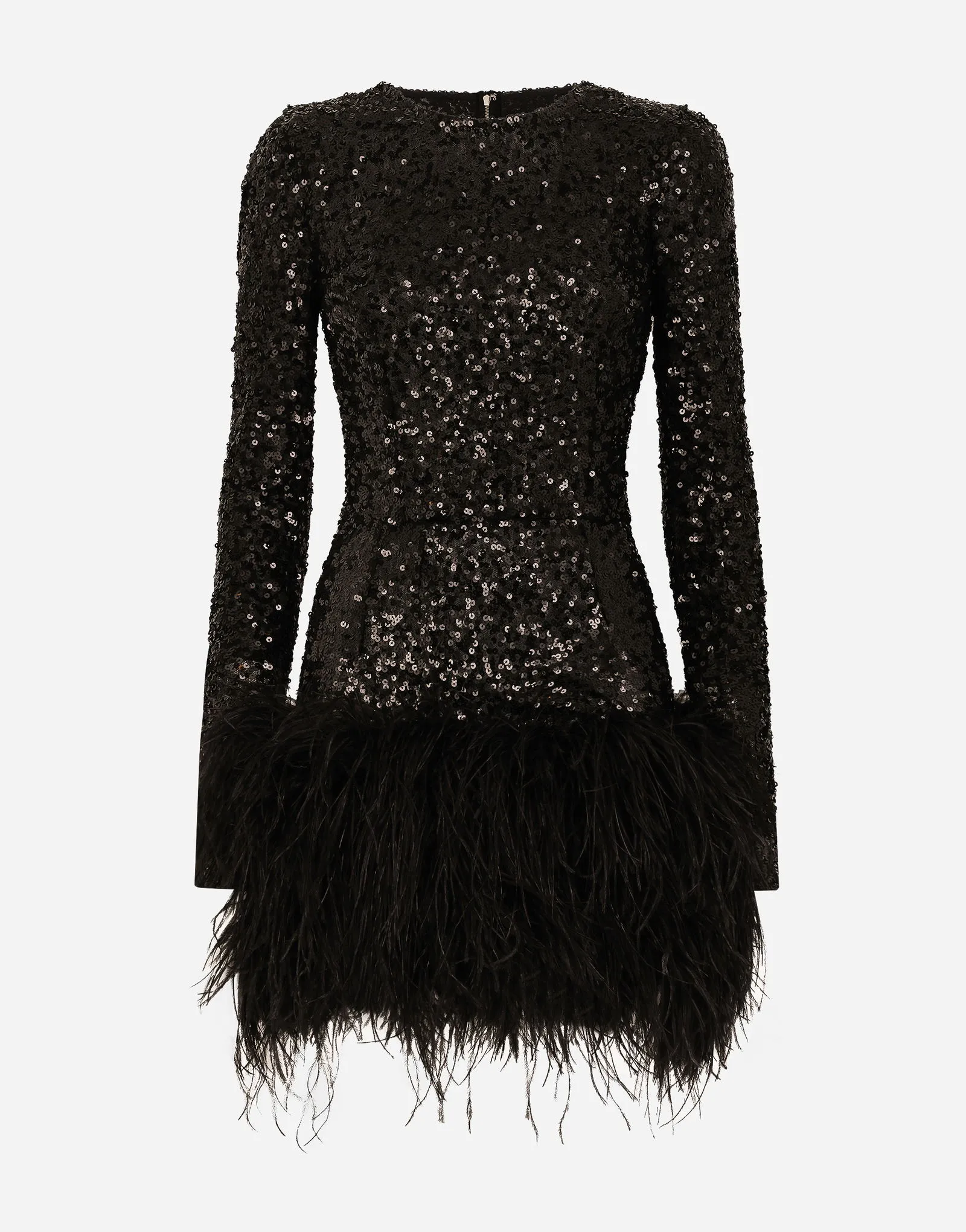 Kleid Dolce & Gabbana Sequined Mini Dress With Feather Trim F6DKSTFLUBXN0000