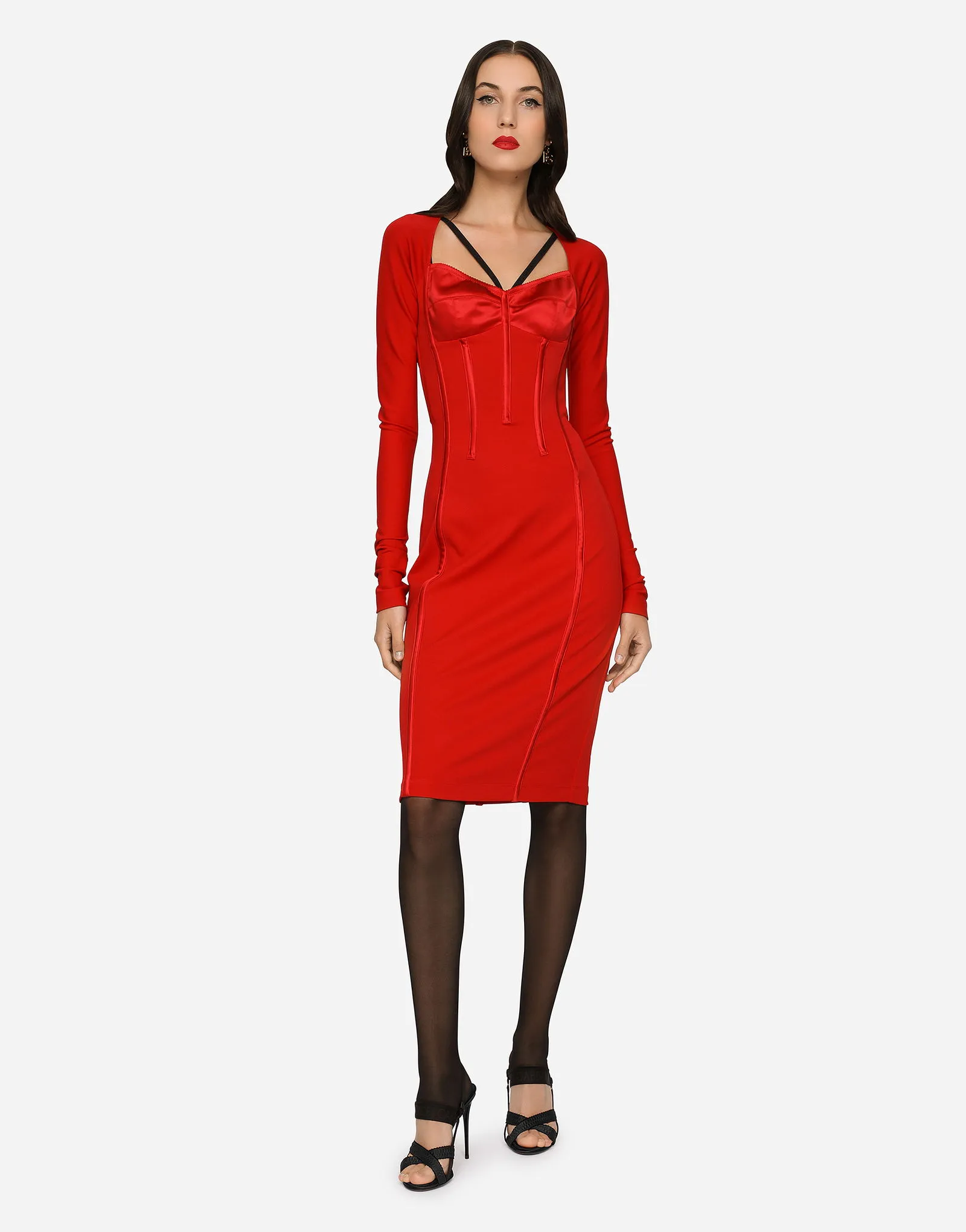 Kleid Dolce & Gabbana Viscose Calf-Length Dress With Corset Details F6AWRTFURL6R2254