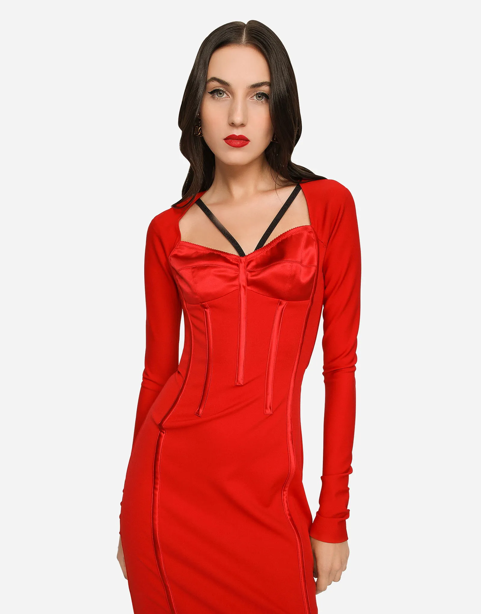 Kleid Dolce & Gabbana Viscose Calf-Length Dress With Corset Details F6AWRTFURL6R2254